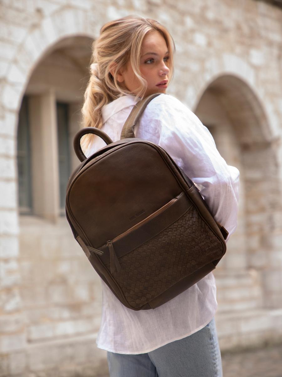 foto-vue-de-face-sac-a-dos-en-cuir-kaki-lebordelais-kaki-paul-marius-m201w-k