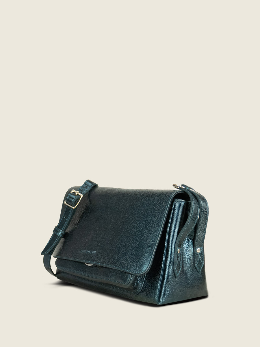 schoudertas-leer-groen-glanzend-Diane S-minuit-zijaanzicht-w35s-m-gr