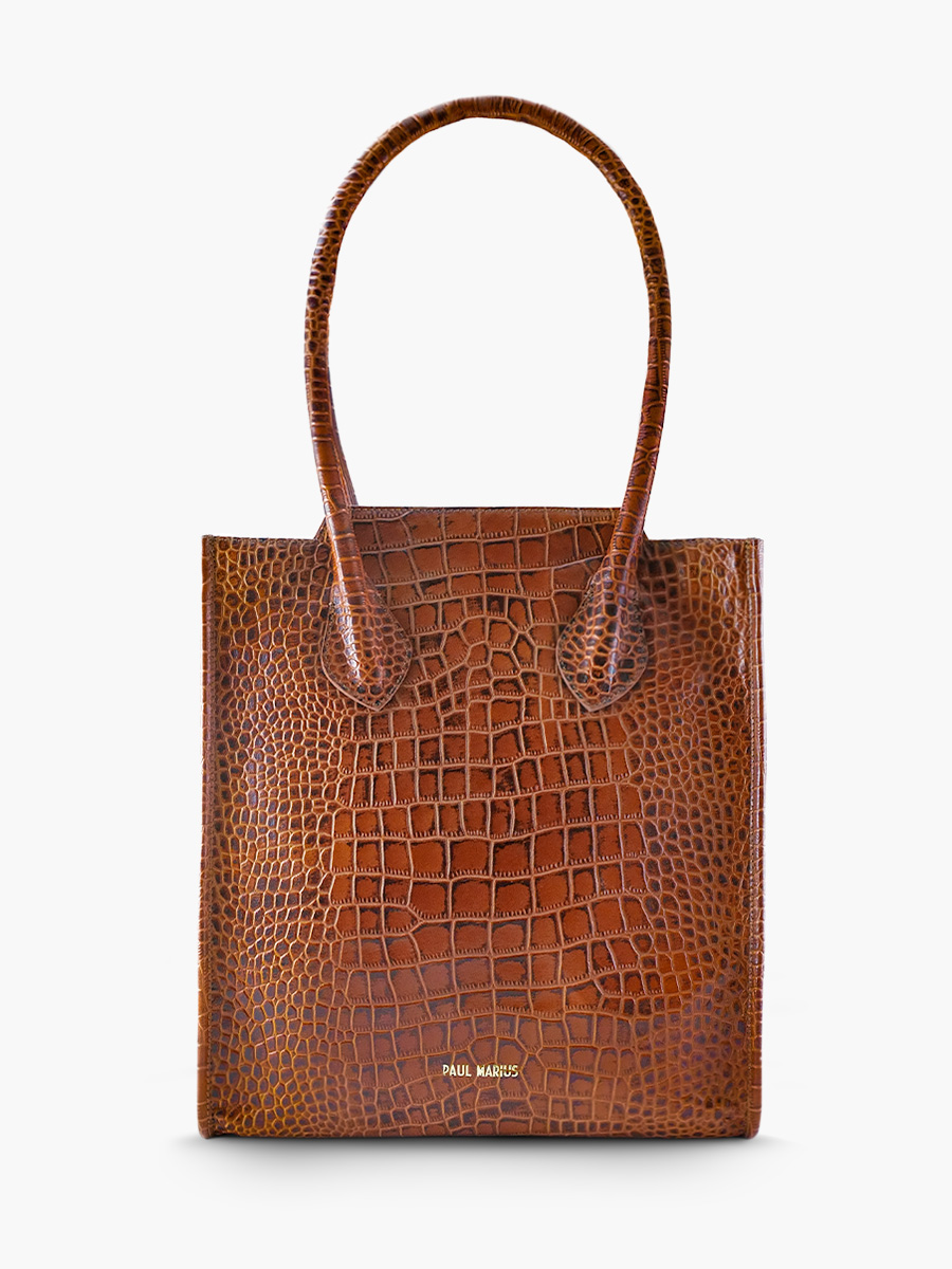 photo-vue-face-cabas-cuir-marron-laflaneuse-alligator-ambre-paul-marius-w13-a-l