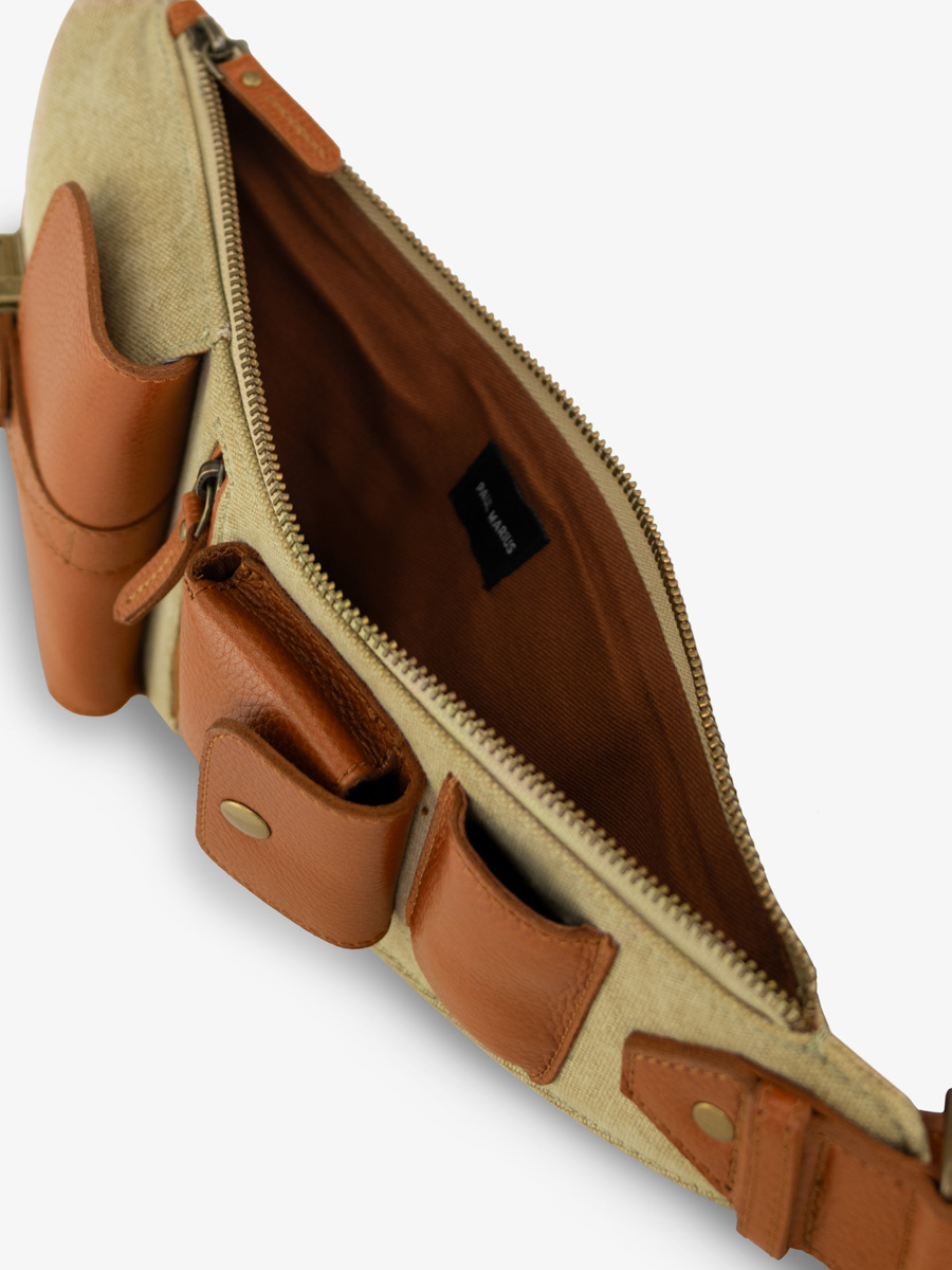 schoudertas-leer-bruin-groen-LeHolster-cognac-kaki-canvas-binnenkant-w62-oco-gc