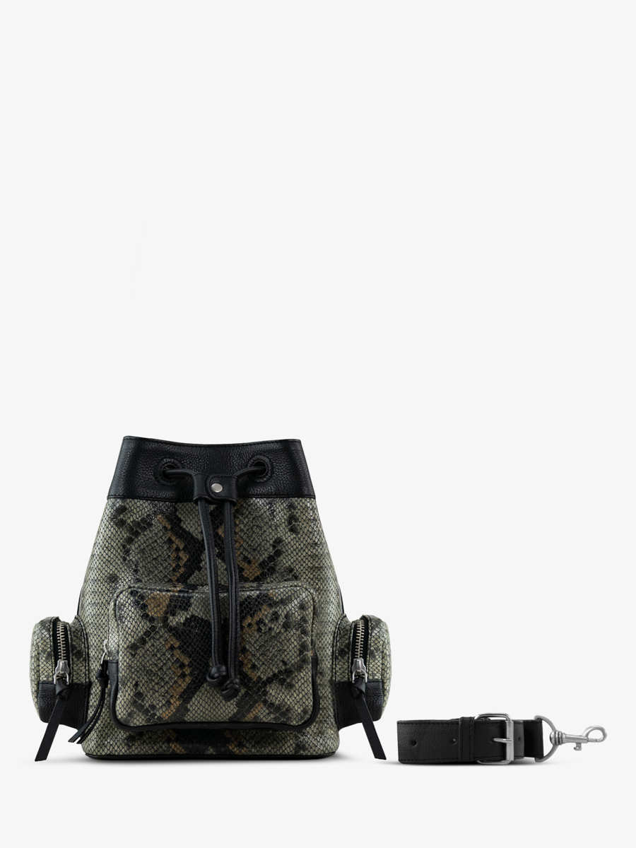 bucket-bag-leer-python-grijs-zwart-linnen-90s-python-view-gezicht-w57-p-gre-b