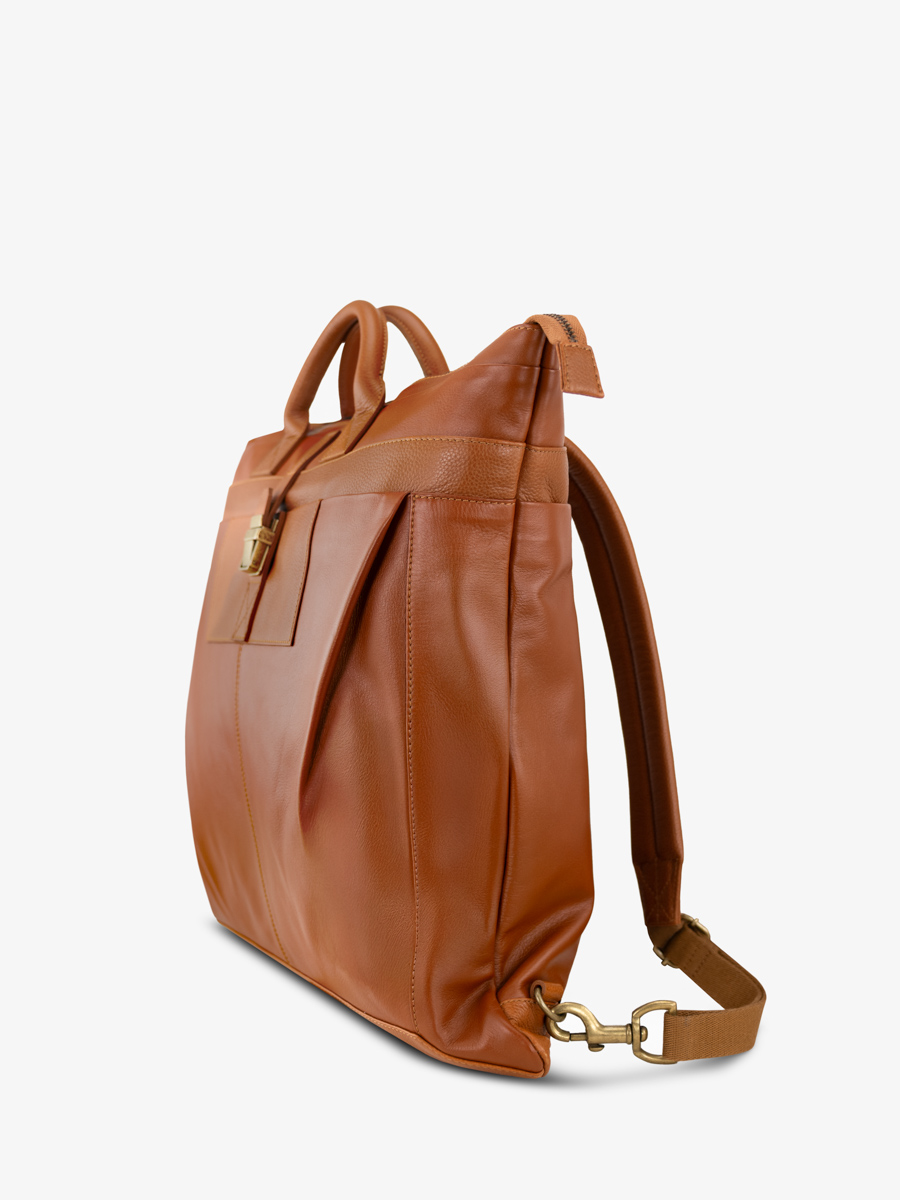 handtas-rugzak-L'Aviateur-cognac-olie-zijaanzicht-b07-oco