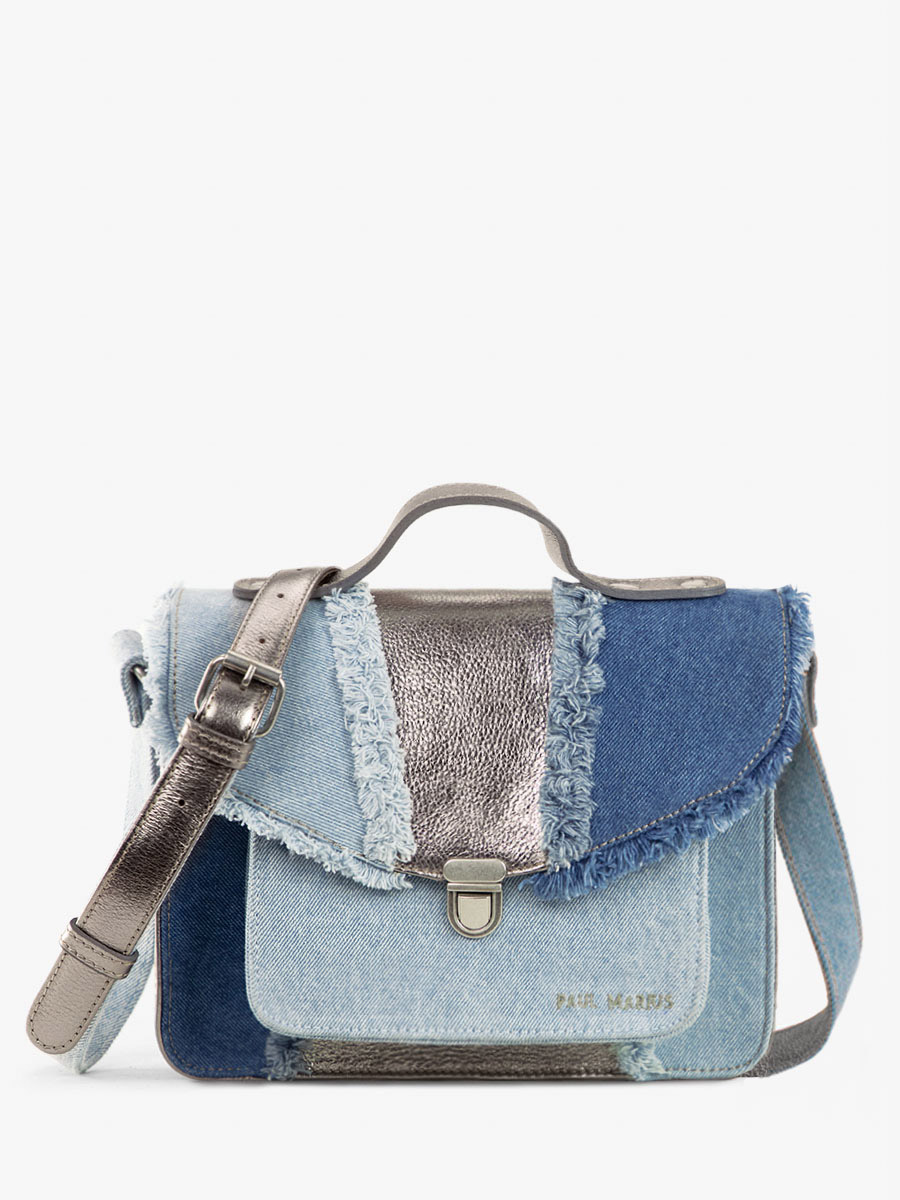 foto-vUE-de-cote-hand-bag-leather-jean-zilver-vrouw-mademoiselle-george-denim-steel-paul-marius-w05-gm-denim