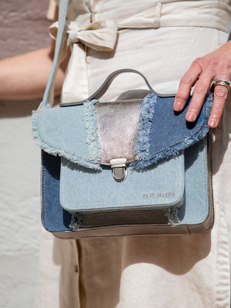 foto-ZOOM-MATERIAAL-HAND-BAG-LEATHER-JEAN-SILVER-WOMAN-MADEMOISELLE-GEORGE-DENIM-STEEL-PAUL-MARIUS-W05-GM-DENIM-w05 L