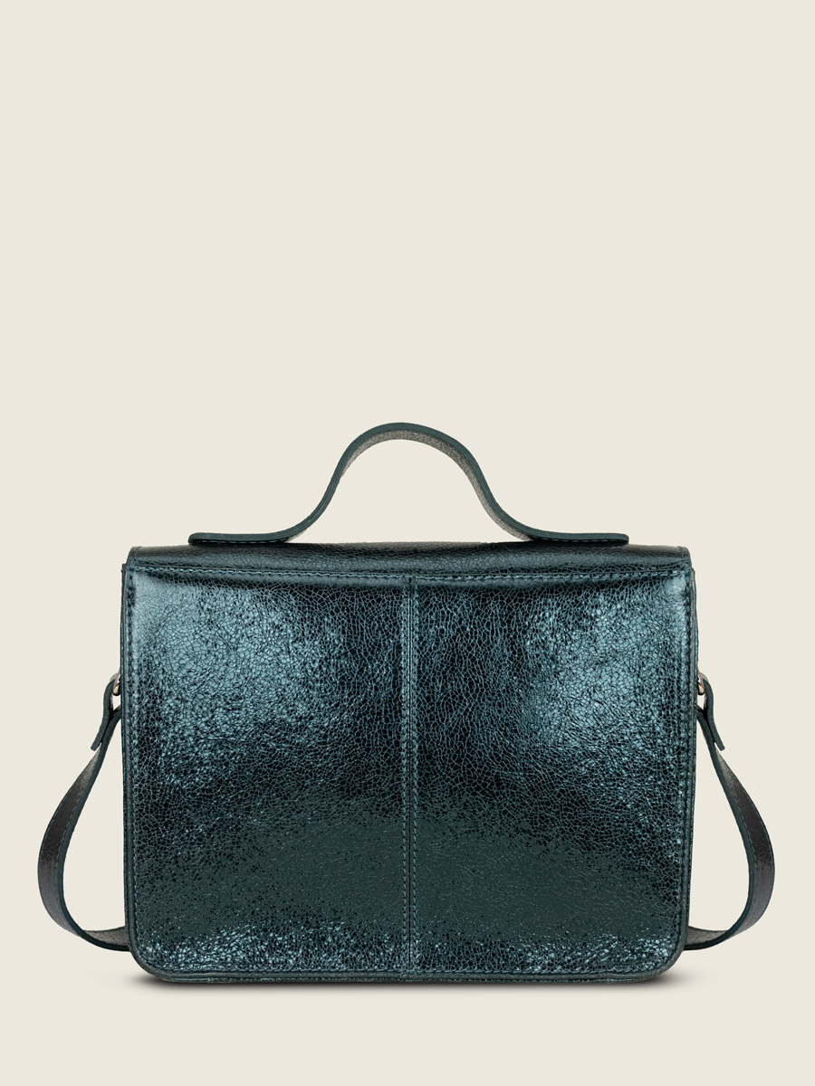 schoudertas-groen-glanzend-leer-Mademoiselle George-middernacht-achterkant-W05 M-gr