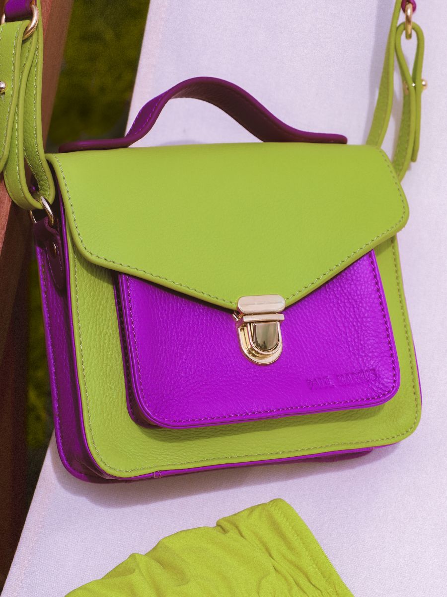 W05XS SB LGR-P WOTO-MATERIAL-MINI-BANDOULIERE-BAG-LEATHER-GROEN-PURPLE-MADEMOISELLE-GEORGE-XS-SORBET-APPLE-CASSIS-PAUL-MARIUS-W05XS-SB-LGR-P