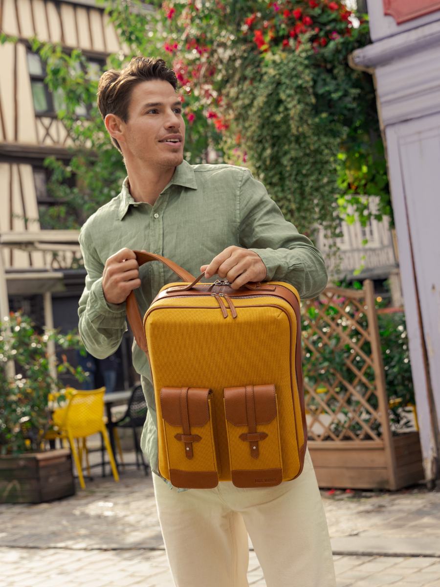 photo-vUE-ZOOM-MATERIAL-BAG-A-BACK-LEATHER-UNISEX-NATURAL-YELLOW-URBAN-NATURAL-TOILE-SAFRAN-PAUL-MARIUS-B08-OL-YC