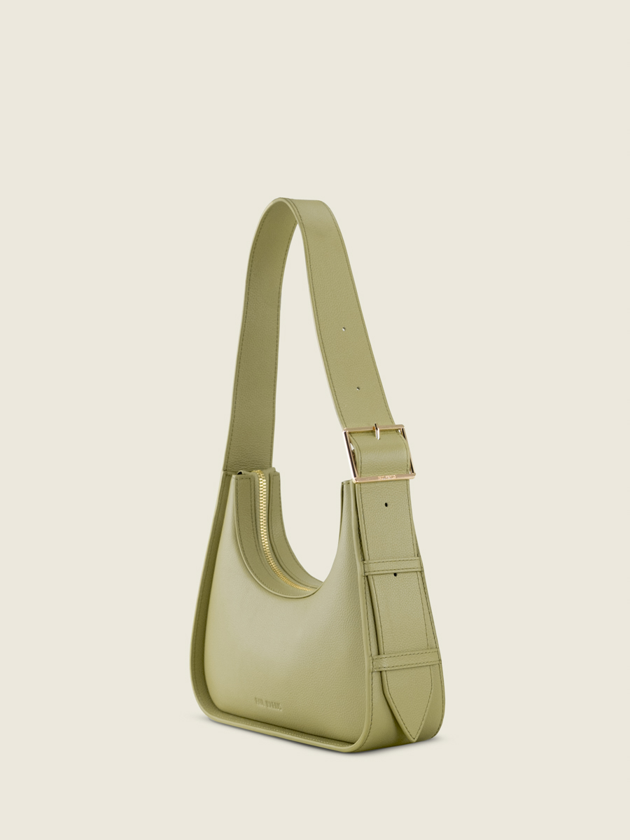mini-baguette-tas-groen-leer-Victoire XS-amandel-zijaanzicht-w54xs-al