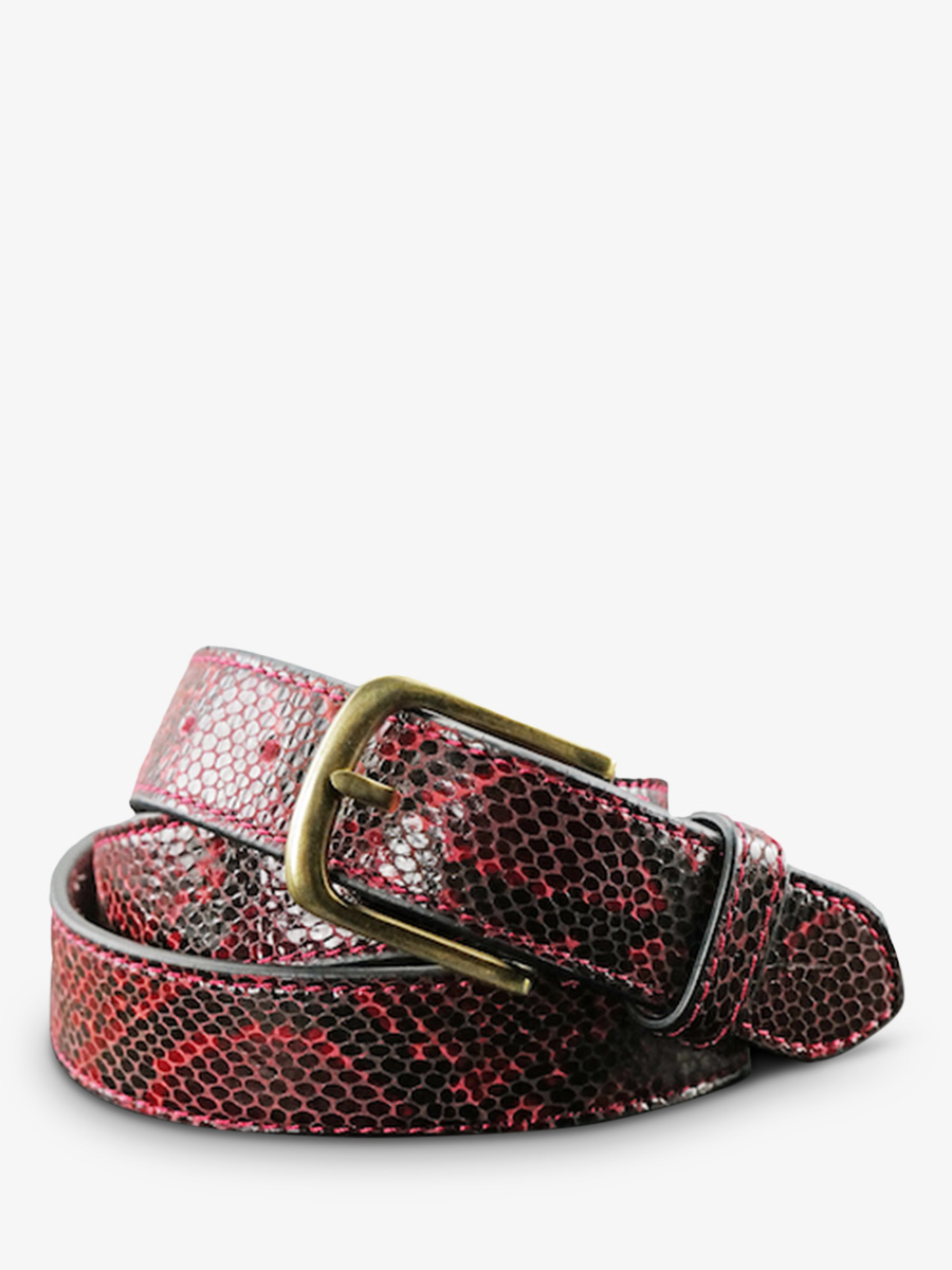 photo-vue-de-face-ceinture-en-cuir-rouge-lace-a-boucle-python-rouge-grenat-paul-marius-lb-115-p-rg