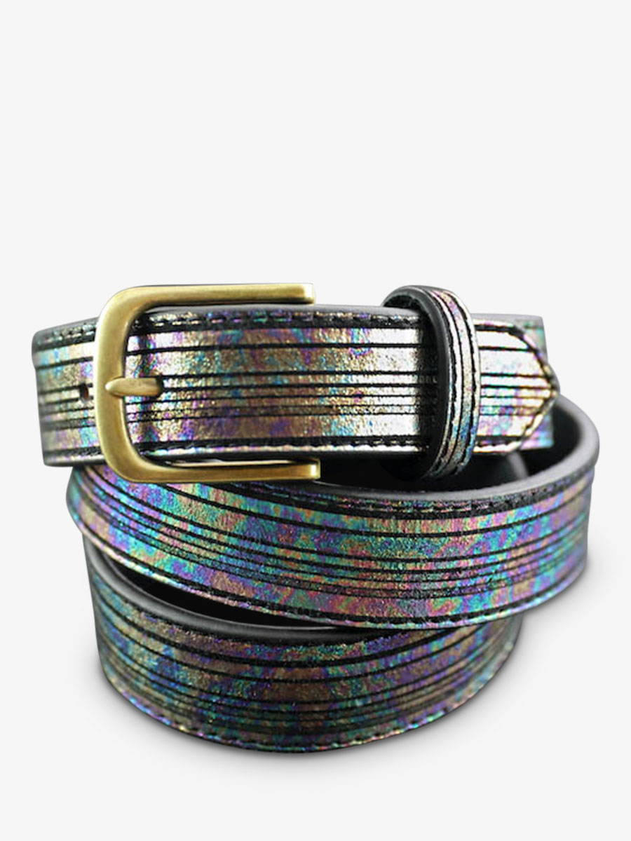 photo-vue-de-cote-leder-riem-voor-mannen-en-vrouwen-multicolor-riem-met-holografische gesp-paul-marius-lb-115-prp