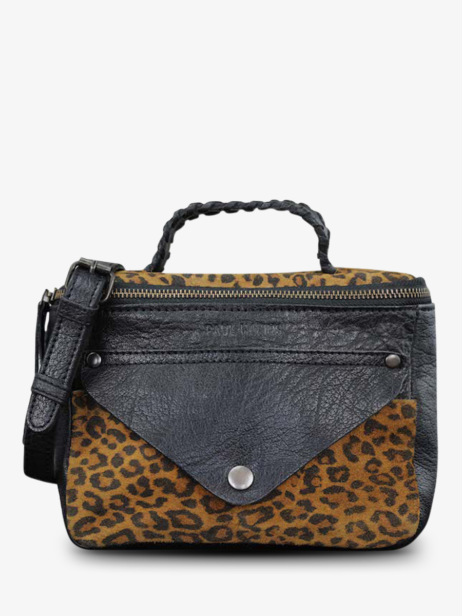photo-vue-de-face-sac-bandouliere-cuir-vrouw-zwart-legavroche-reedition-leopard-zwart-paul-marius-w26-lp-b