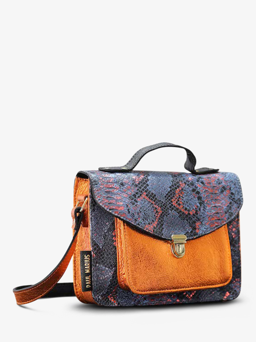 photo-vue-de-cote-bandouliere-bag-leather-woman-blue-orange-mademoiselle-george-python-abysse-orange-metallise-paul-marius-w05-p-ab-mco