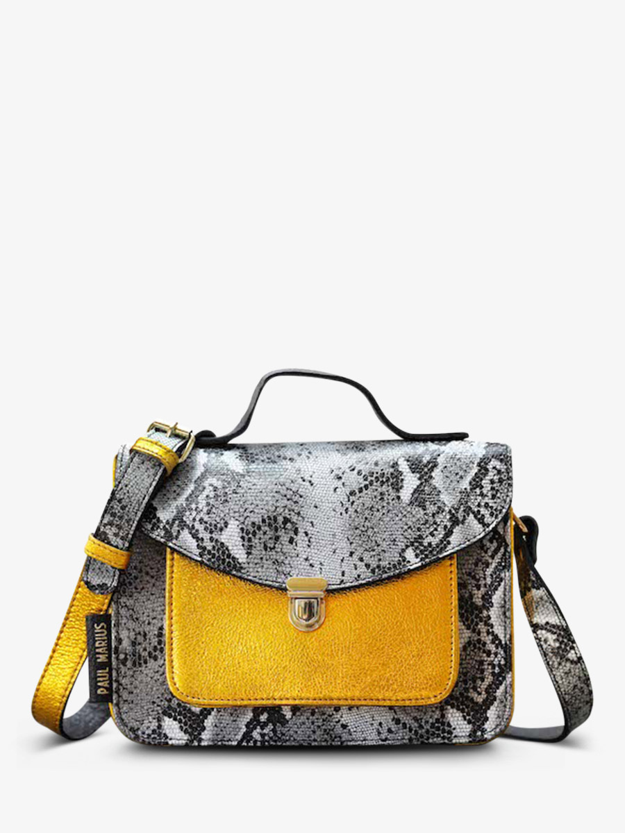 photo-front-bandolier-bag-leather-woman-grijs-geel-mademoiselle-george-python-graniet-geel-metallised-paul-marius-w05-p-w-mcy