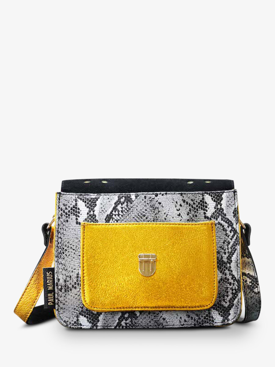 photo-vue-de-dos-sac-bandouliere-cuir-vrouw-grijs-geel-mademoiselle-george-python-graniet-geel-metallic-paul-marius-w05-p-w-mcy