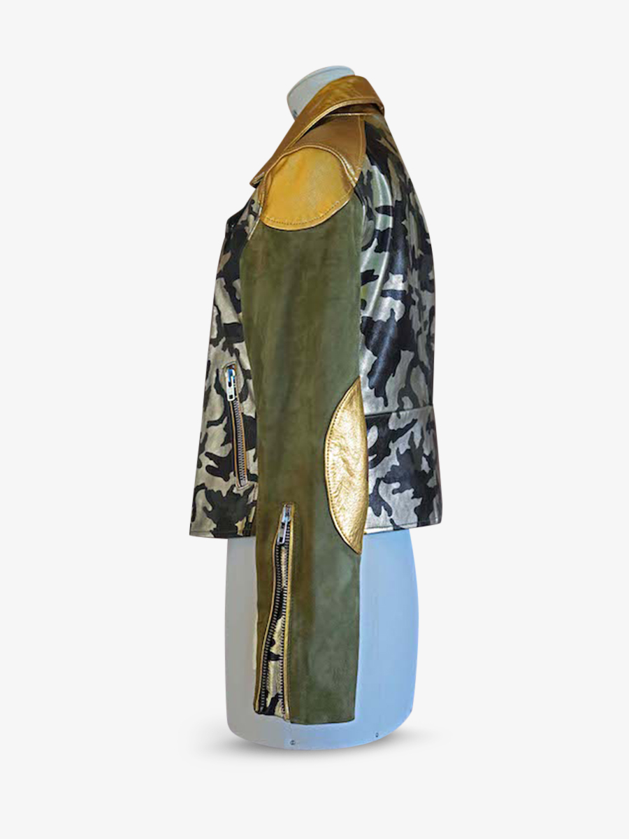 foto-cote-perfecto-vrouw-leder-bruin-groen-camouflage-perfecto-khaki-goud-paul-marius-wpj-ca-k-g-s36