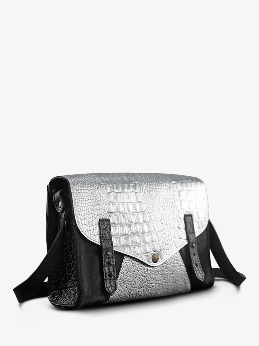 foto-vUE-DE-COTE-BANDOULIERE-BAG-VROUW-LEER-ZILVER-BLAK-INDISPENSABLE-CAIMAN-SILVER-BLACK-PAUL-MARIUS-W08-C-S-B
