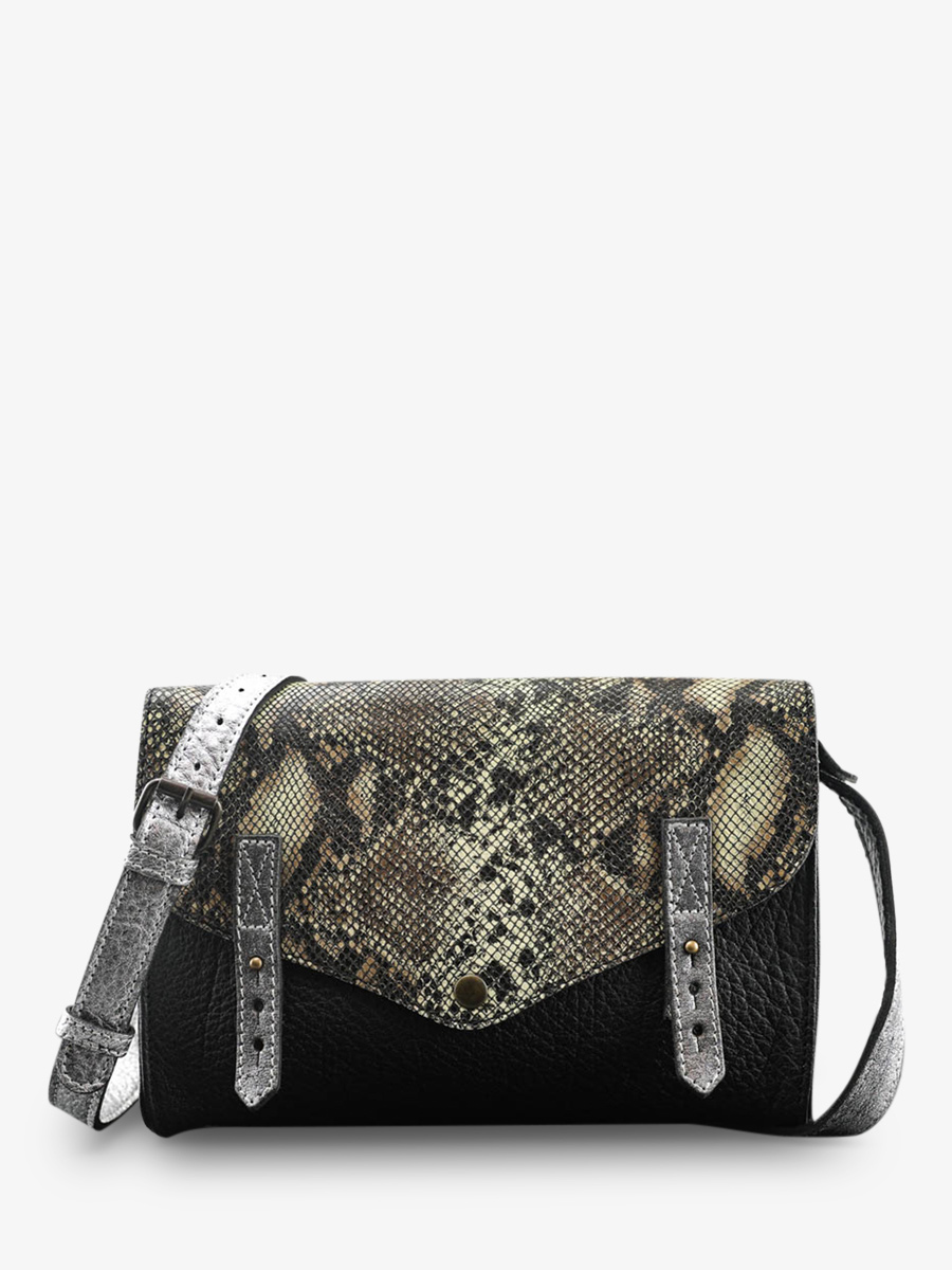 foto-front-face-bandouliere-bag-vrouw-leder-zilver-indispensabel-python-zilver-zwart-paul-marius-w08-p-s-b