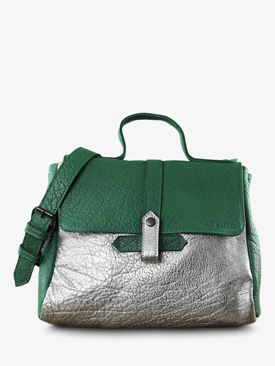 foto-front-face-bandelier-tas-leder-vrouw-zilver-groen-hornet-groen-jungle-zilver-paul-marius-w23-gr-s