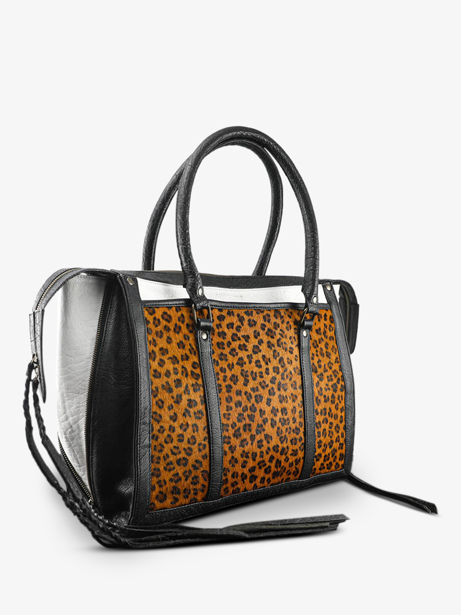 photo-vue-de-cote-sac-a-main-cuir-vrouw-zwart-wit-lerive-droite-m-leopard-zwart-wit-paul-marius-w19m-lp-b-w