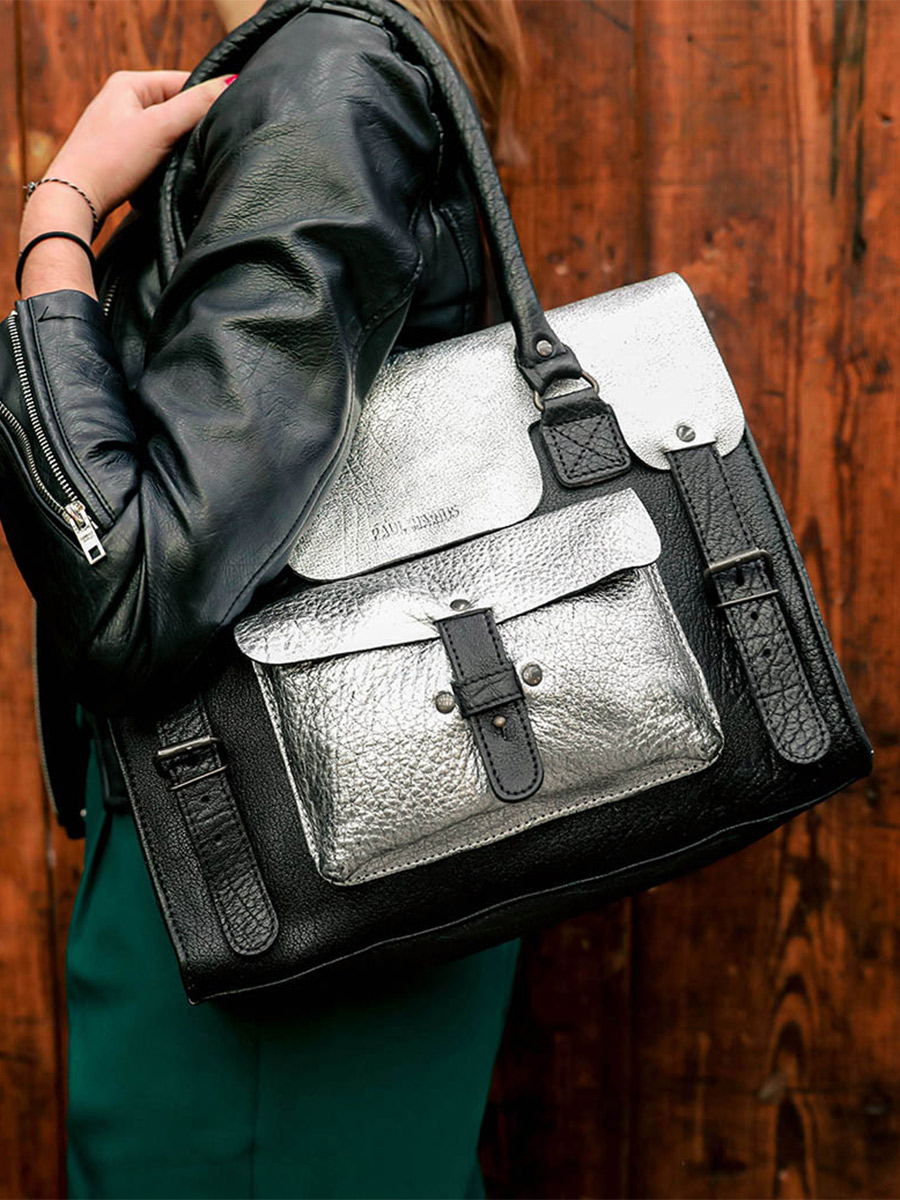 foto-vue-de-face-sac-bandouliere-cuir-vrouw-zilver-zwart-lerive-links-m-zilver-zwart-paul-marius-w01m-s-b