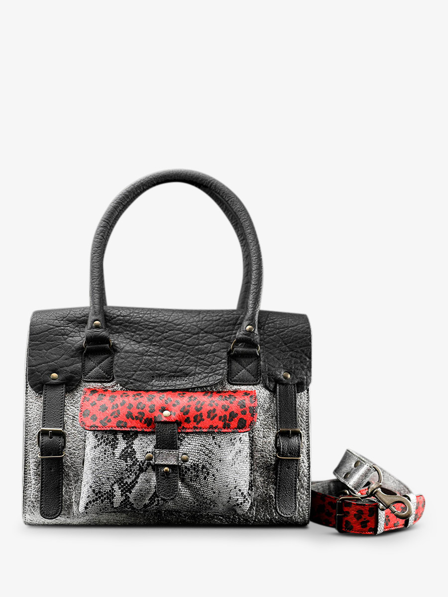 photo-back-bandolier-leder-vrouw-zilver-zwart-rood-lerive-links-m-chimere-zilver-rood-paul-marius-w01m-s-b-r