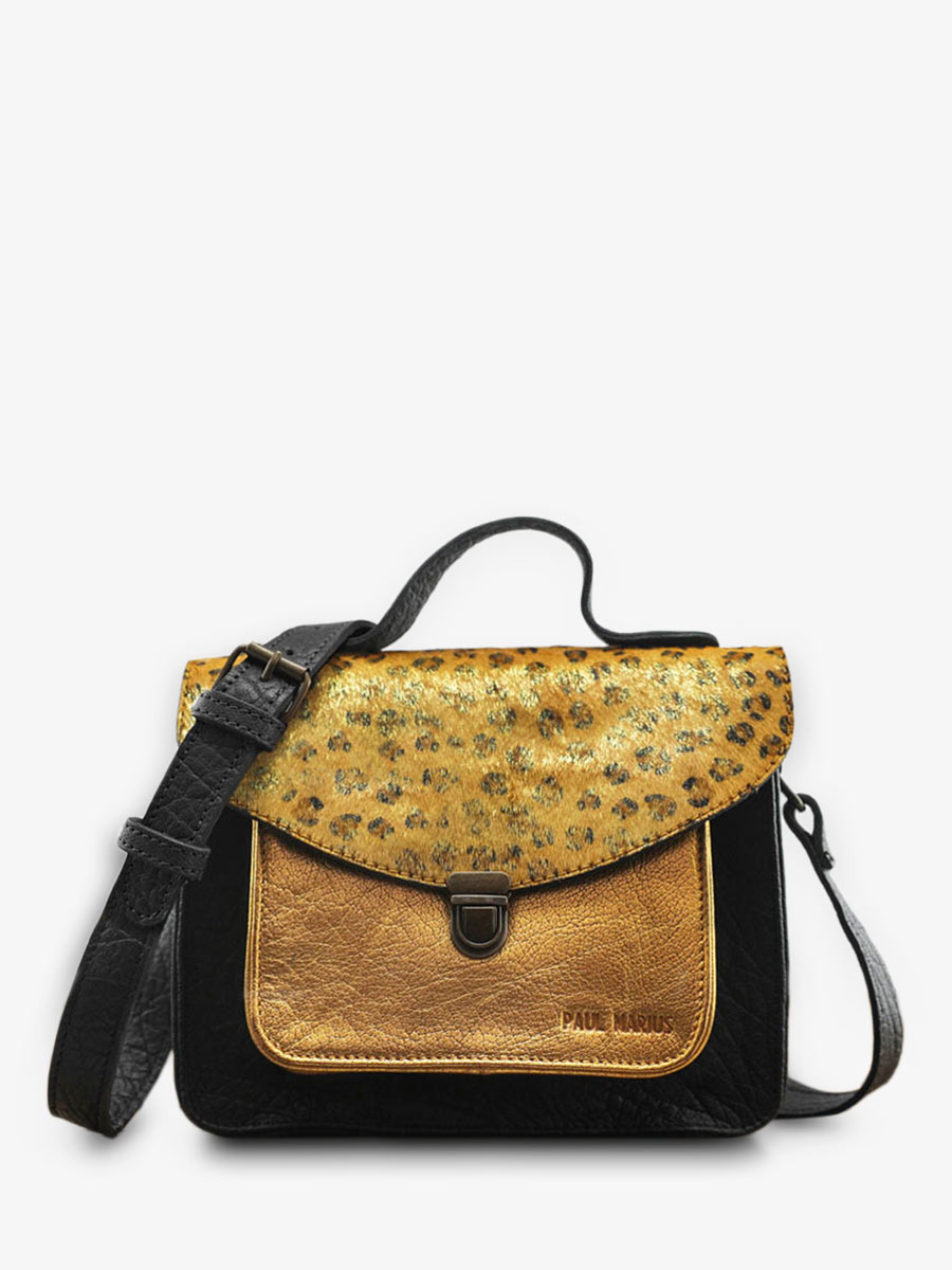 photo-front-sac-bandouliere-leder-vrouw-zwart-goud-mademoiselle-george-leopard-black-gold-paul-marius-w05-lp-b-g
