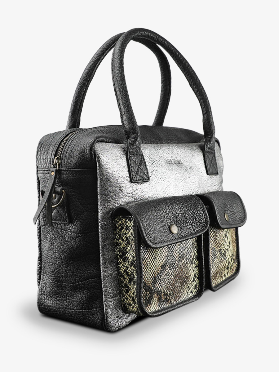 foto-cote-document-houder-leder-vrouw-zilver-zwart-ledandy-python-zilver-paul-marius-w04S M P-B