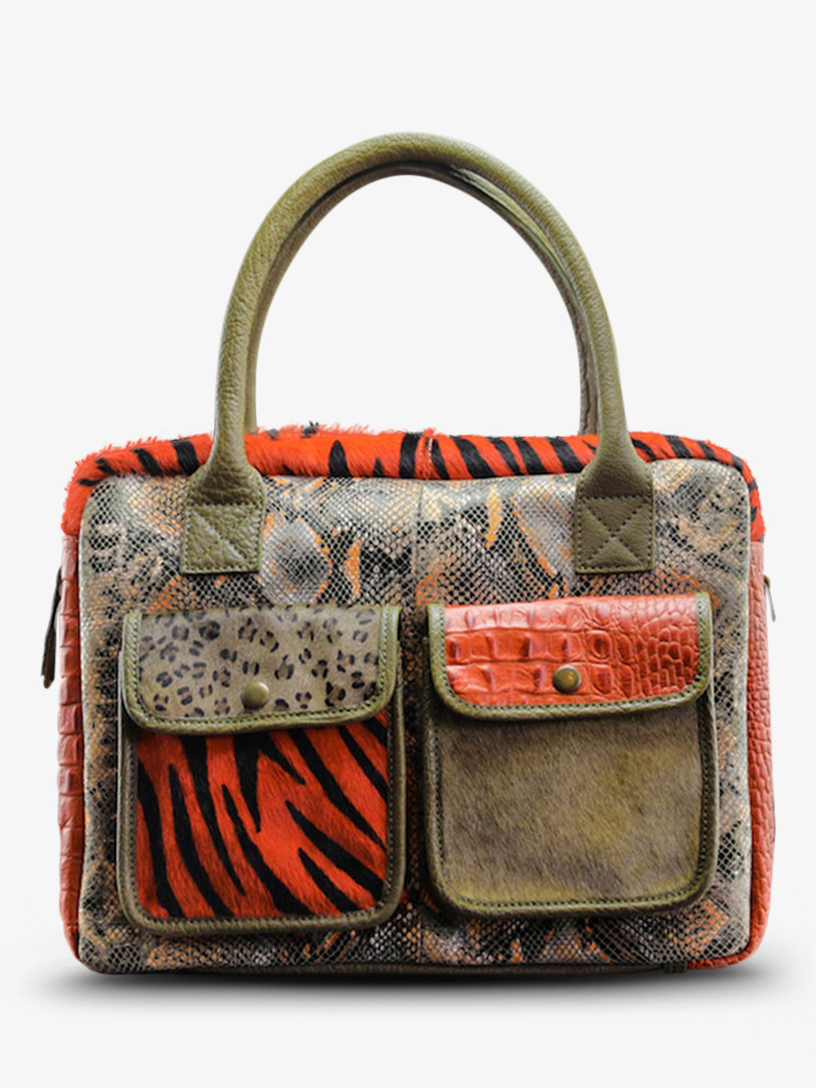 foto-front-view-document-houder-leder-vrouw-oranje-groen-ledandy-chimere-oranje-kaki-paul-marius-w04-ch-o-k