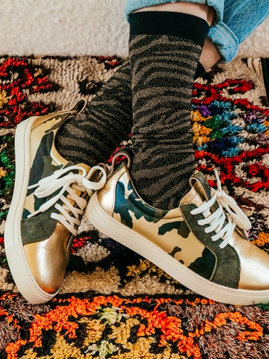 foto-bac-schoen-vrouw-leder-bruin-groen-pm002-camouflage-khaki-goud-paul-marius-pm002-ca-k-g-s36