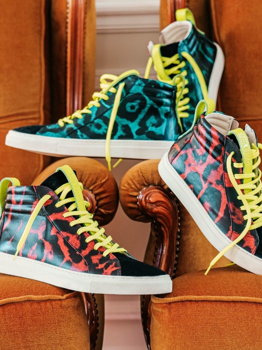 photo-vUE-de-cote-sneaker-vrouwen-leer-groen-rood-pm001-bicolour-leopard-groen/rood-paul-marius-pm001-bi-lp-gr-r-s36