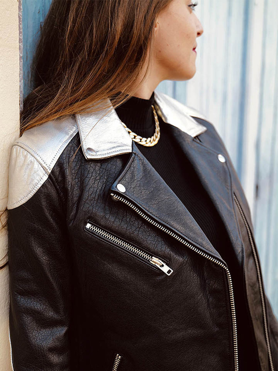 foto-front-perfecto-cuir-vrouw-zilver-zwart-leperfecto-zilver-black-paul-marius-wpj-s-b-s36