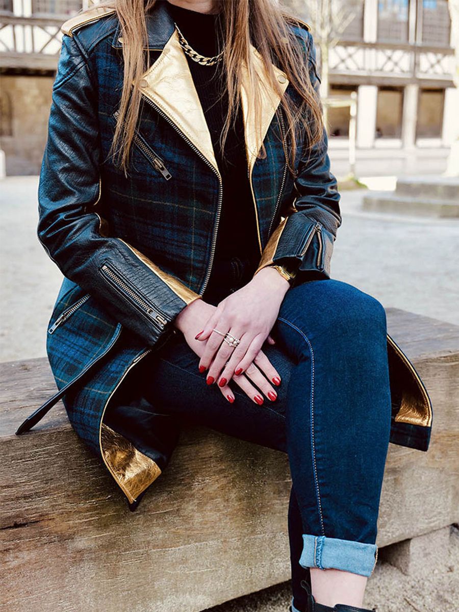 foto-vrouw-leeren-trench-tartan-groen-paul-marius-wtc-sco-gr-s36