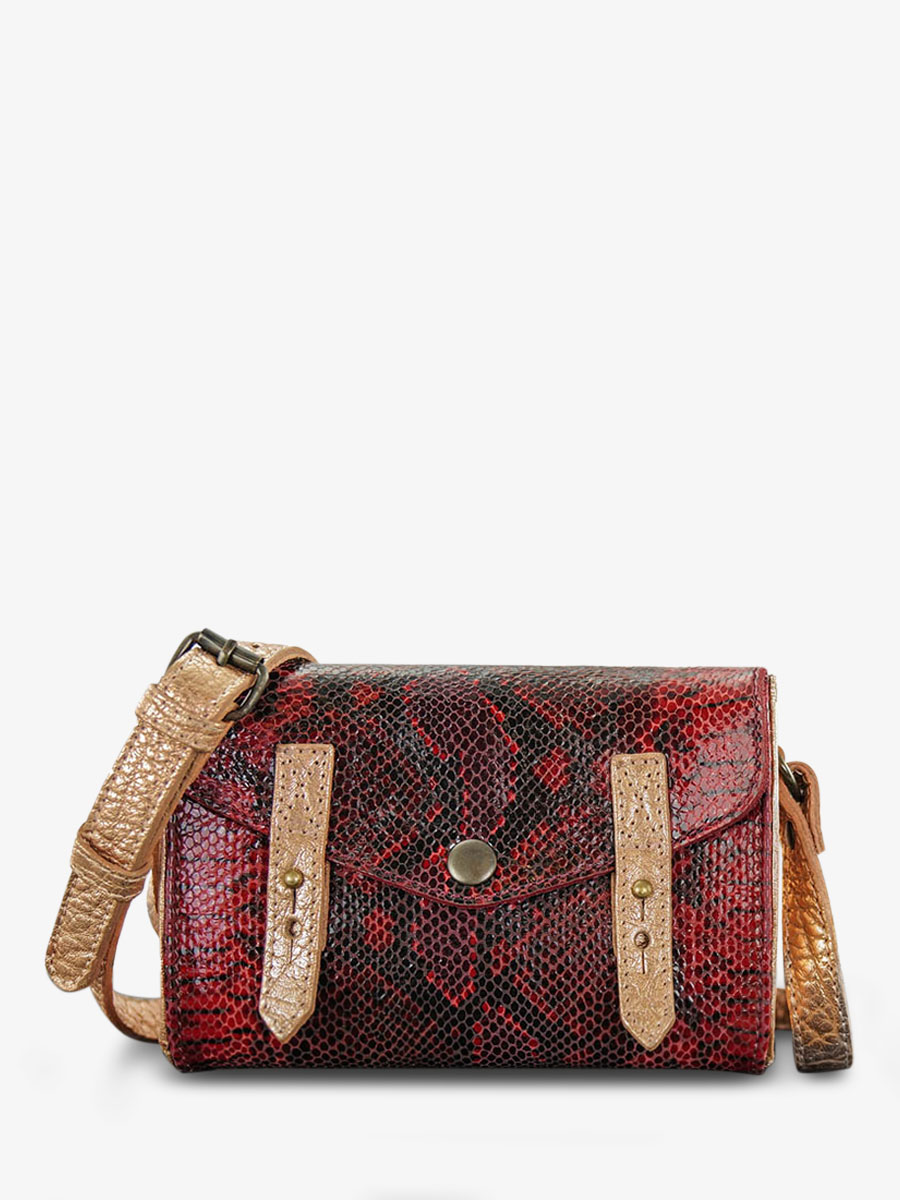 photo-vUE-DE-FACE-SAC-BANDOULIERE-CUIR-WOMAN-RED-LE-MINI-INDISPENSABLE-PYTHON-RED-GRENAT-PAUL-MARIUS-W08S-P-RG-G-PI