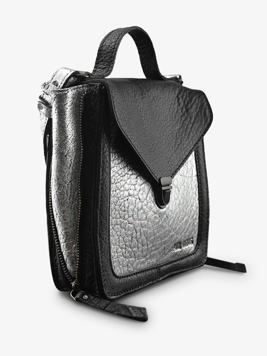 foto-kleine-bandtas-leer-vrouw-zilver-zwart-mistinguette-zilver-zwart-paul-marius-w20-s-b