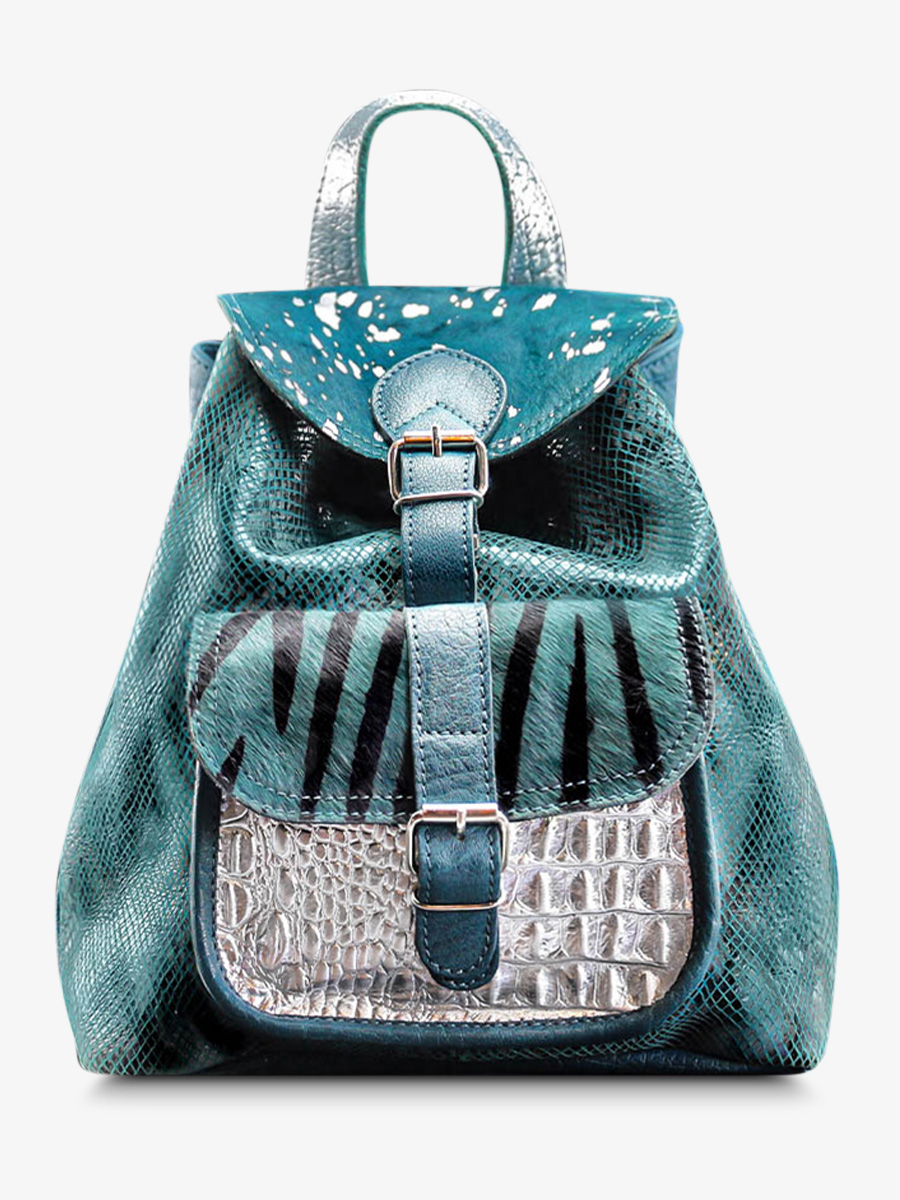 photo-vue-de-face-sac-a-dos-cuir-femme-bleu-zilver-lebarouleur-chimere-bleu-piscine-argente-paul-marius-m40-ch-blu-s