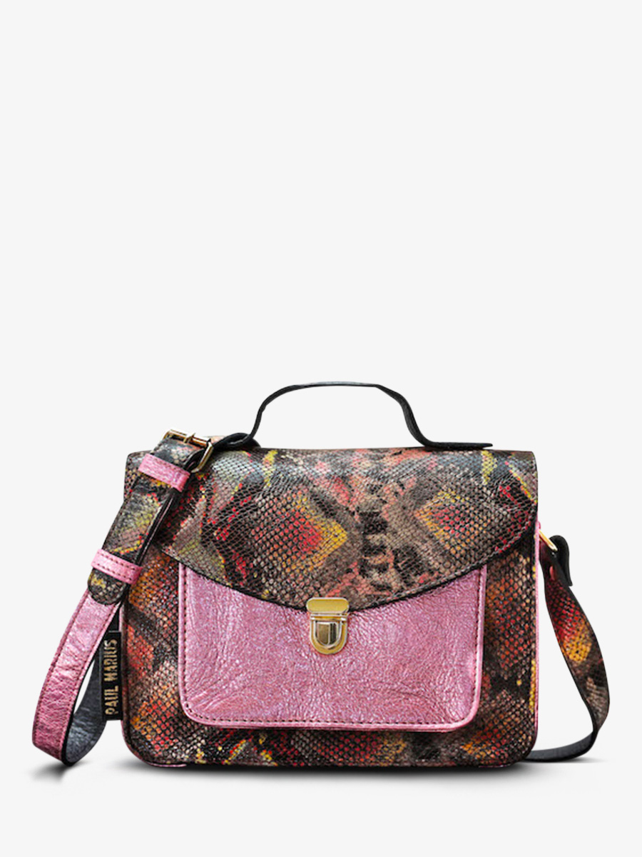 photo-vue-de-face-sac-bandouliere-cuir-vrouw-rood-roze-mademoiselle-george-python-magma-roze-metallise-paul-marius-w05-pi-mcpi
