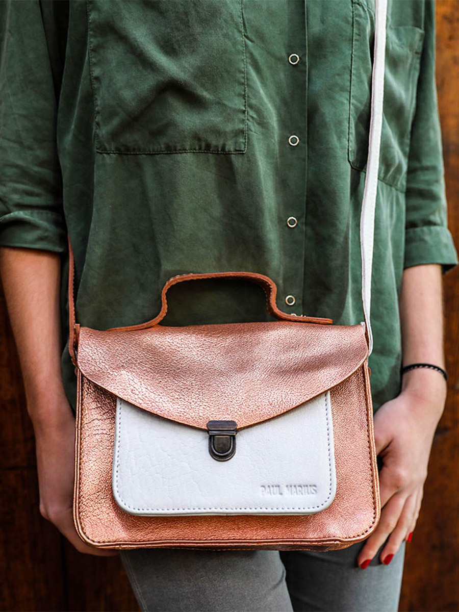 photo-bag-bandolier-LEATHER-WOMAN-PINK-GOLD-WHITE-MADEMOISELLE-GEORGE-GOLD-WHITE-PAUL-MARIUS-W05-G-PI-W