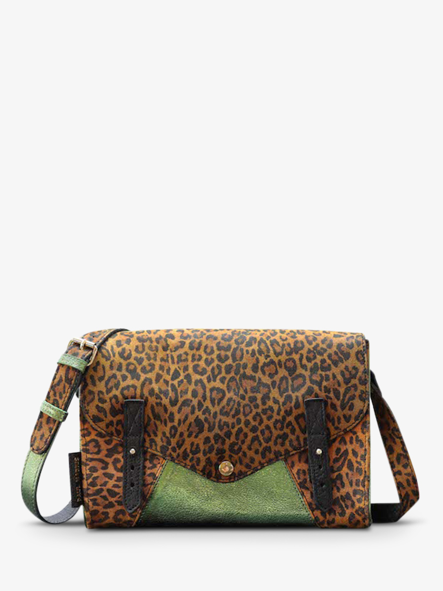 photo-vue-de-face-bandouliere-tas-vrouw-leder-bruin-groen-ontbeerlijk-leopard-natuurlijk-khaki-metallised-paul-marius-w08-lp-l-mcgr
