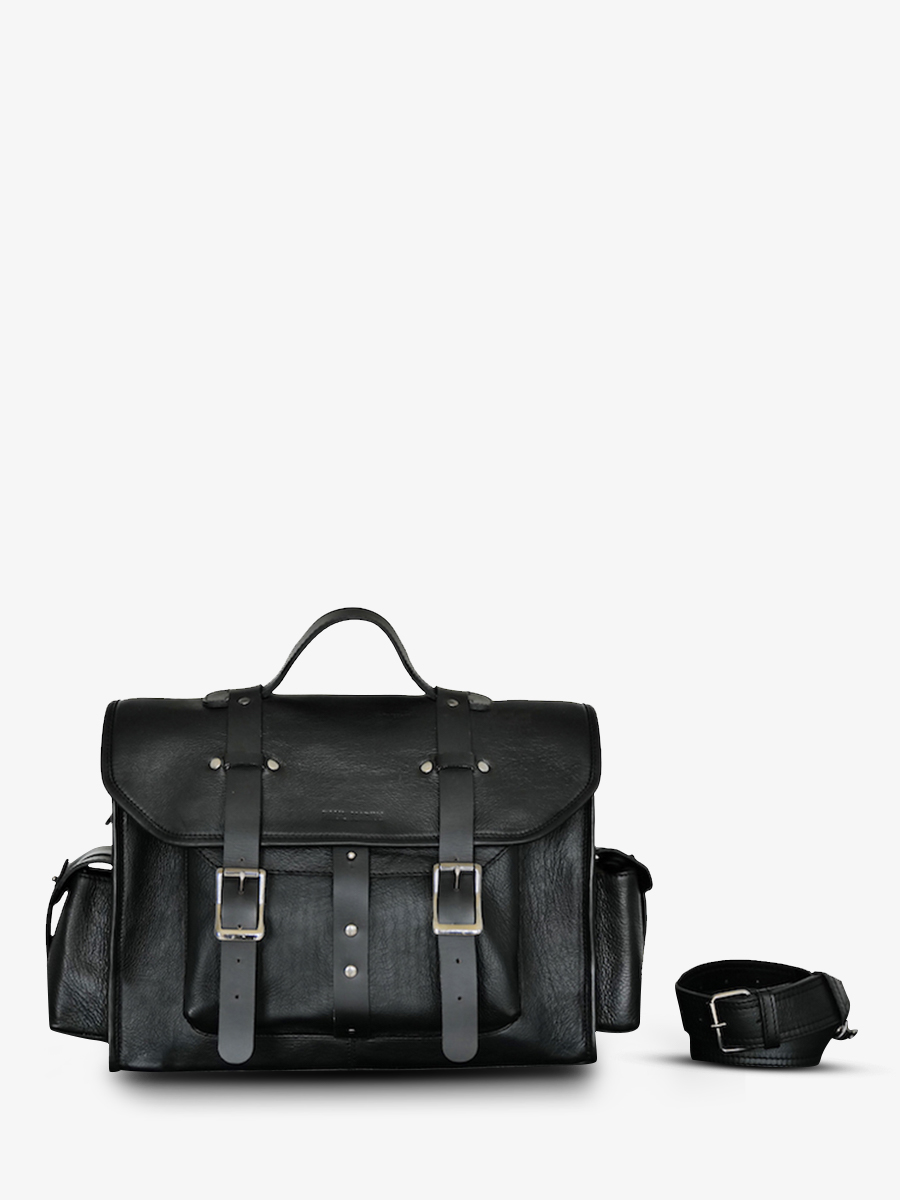 foto-front-fietstas-leer-zwart-lenomade-m-zwart-olie-paul-marius-m100m-obl